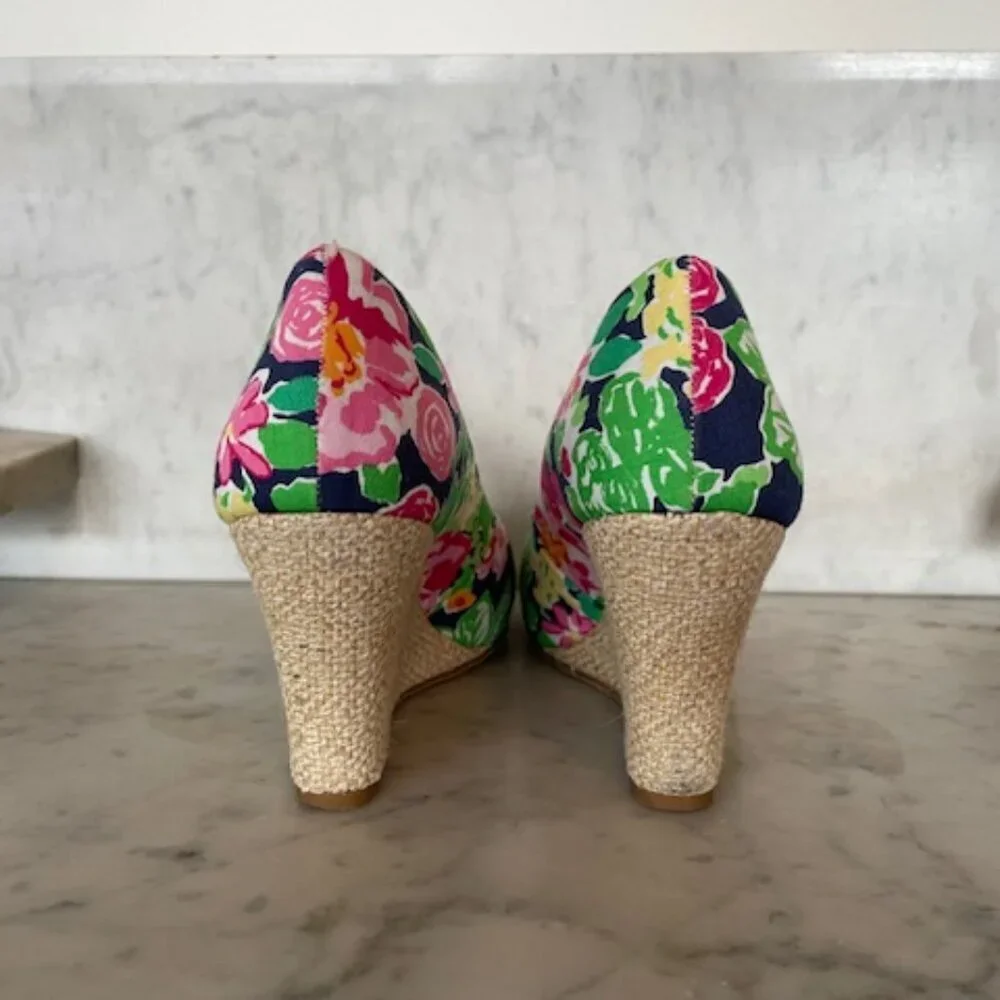 LILLY PULITZER Resort Chic Wedge Mini Getaway Garden Peep Toe Espadrille…